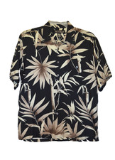 Vtg Tori Richard Hawaiian Shirt Mens M Black & Beige Palm Leaves Aloha USA Made