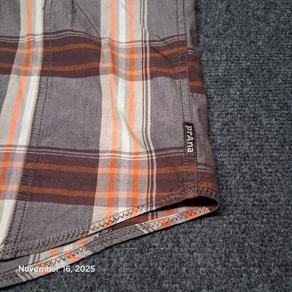 PrAna Lukas Shirt Size XL Regular Brown Gray Plaid Short Sleeve - Image 3 of 4