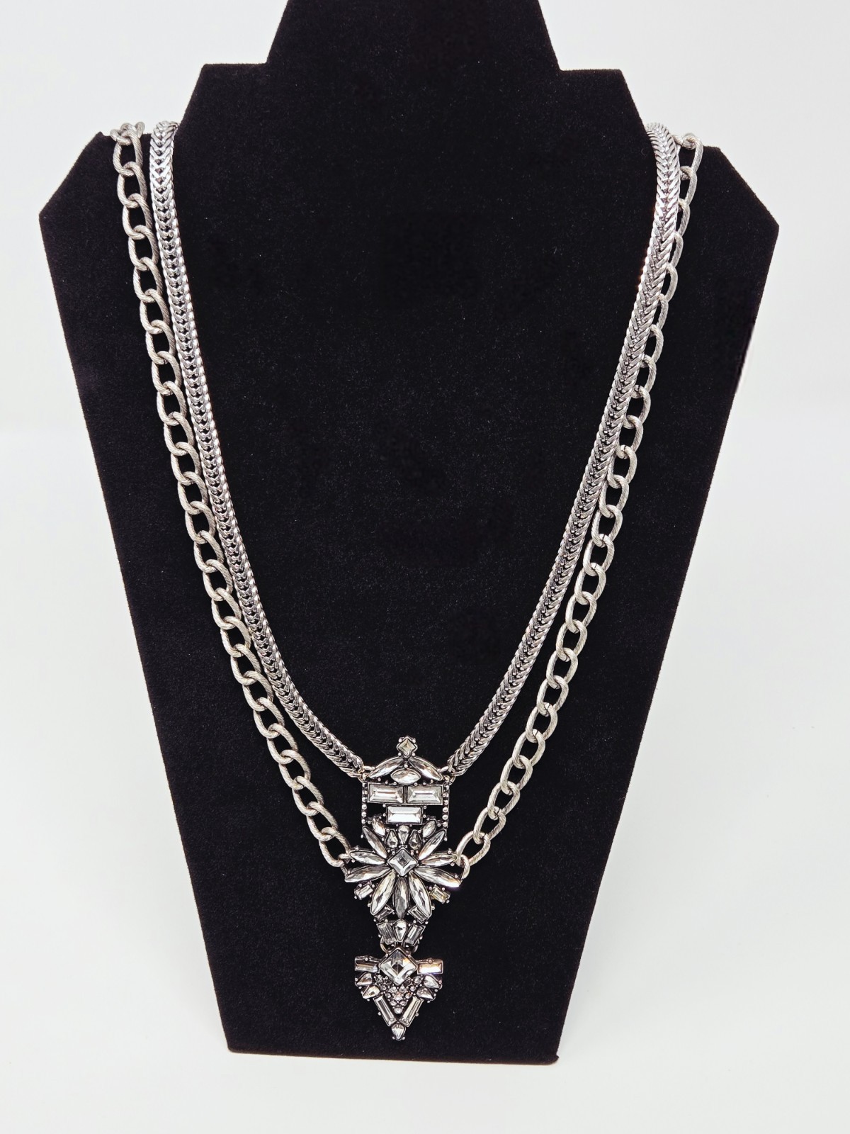 Dylanlex Silver Multi Chain Crystal Statement Nec… - image 1