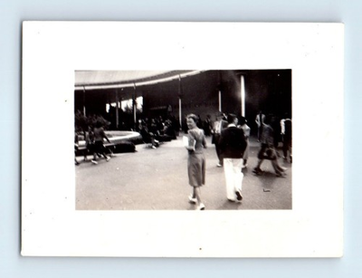 #ad Old Vintage Photo MEN WOMEN WALKING AROUND OUTSIDE BUILDING SNAPSHOT PIC $1.60