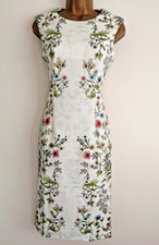 Next Dress Size 8 cream  pink green floral bodycon midi sleeveless BNWT