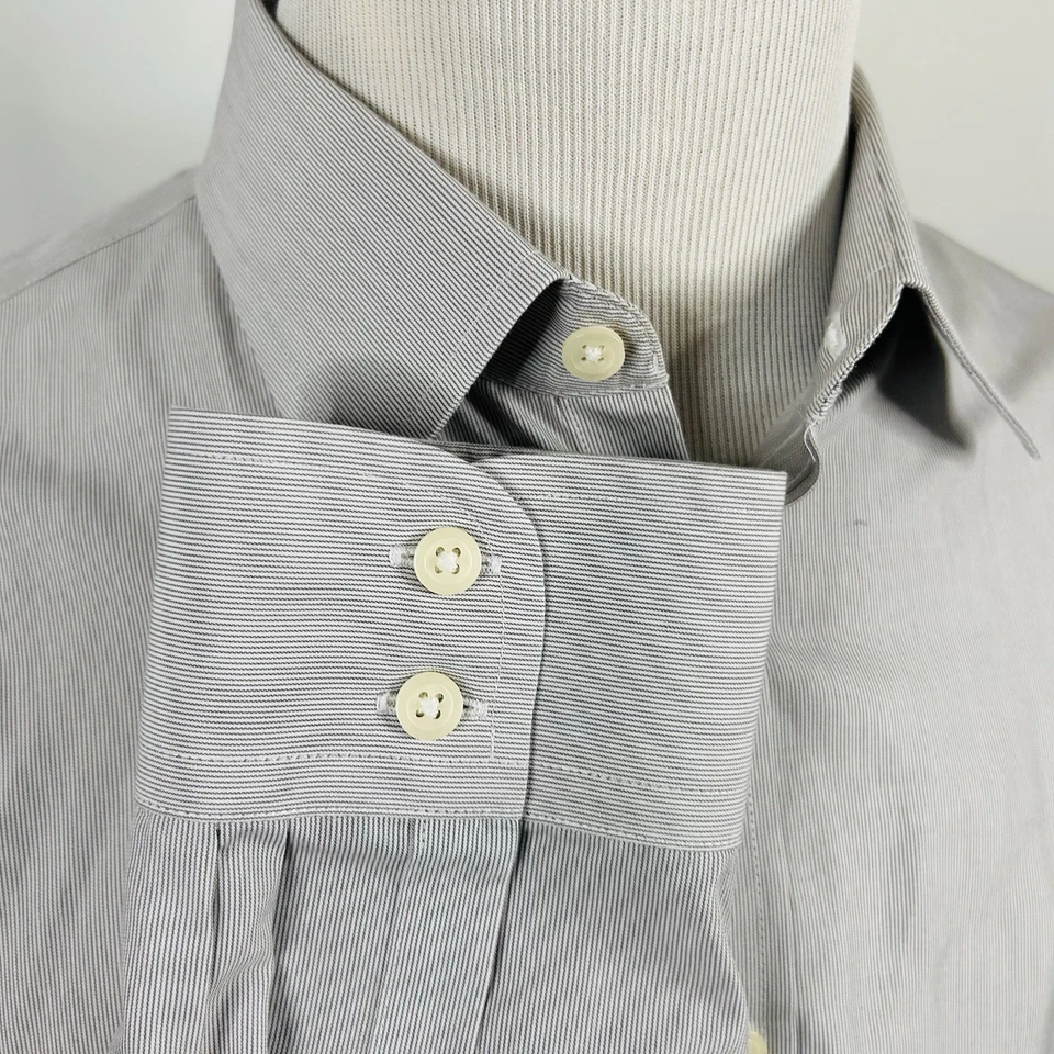 Camisa de vestir Charles Tyrwhitt 17 35 sin hierro extra ajustada gris blanco a rayas Foto 4 de 4