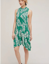 Maeve Anthropologie Caye Swing Midi Dress Sleeveless Green Palm Polka Dot S
