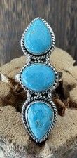 Sterling Silver Native American SW Genuine White Water Turquoise 3 Stone Ring