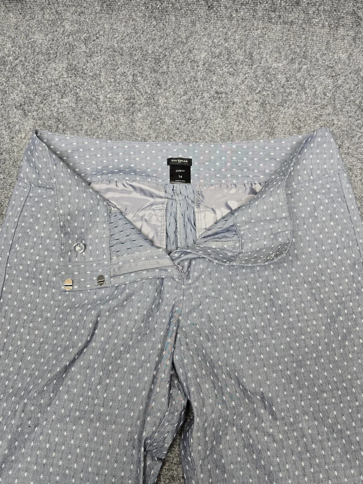 Pantalones Ann Taylor Mujer 14 Azul Blanco Lunares Curvilíneos Recortados Vestido Carrera Foto 3 de 4