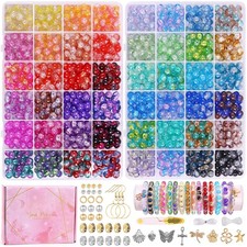 1800PCS 8mm 48 Colors Crackle Glass Beads Bracelet Making Kit, 2 Boxes Crysta...