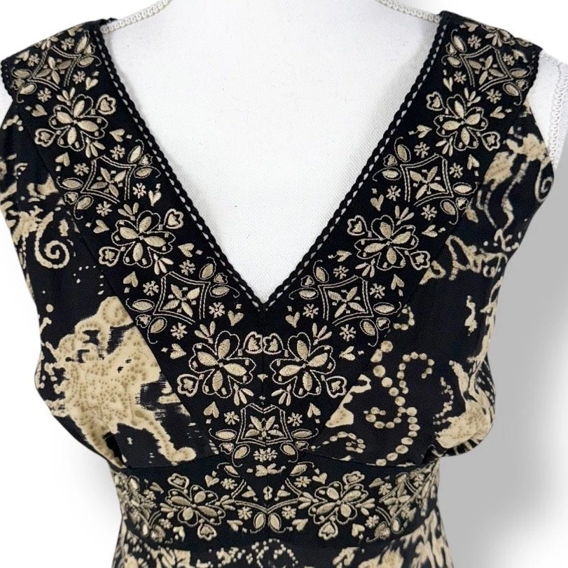 INC Women's Vintage Embroidered 100% Silk Handkerchief Hem Dress Size 10 Black - Image 3 of 4