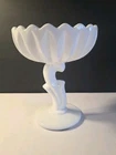 Vintage Indiana White Milk Glass Lotus Blossom Pedestal Compote Bowl 7.25"