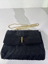 Neiman Marcus Black Evening Bag Clutch with Gold Chain 