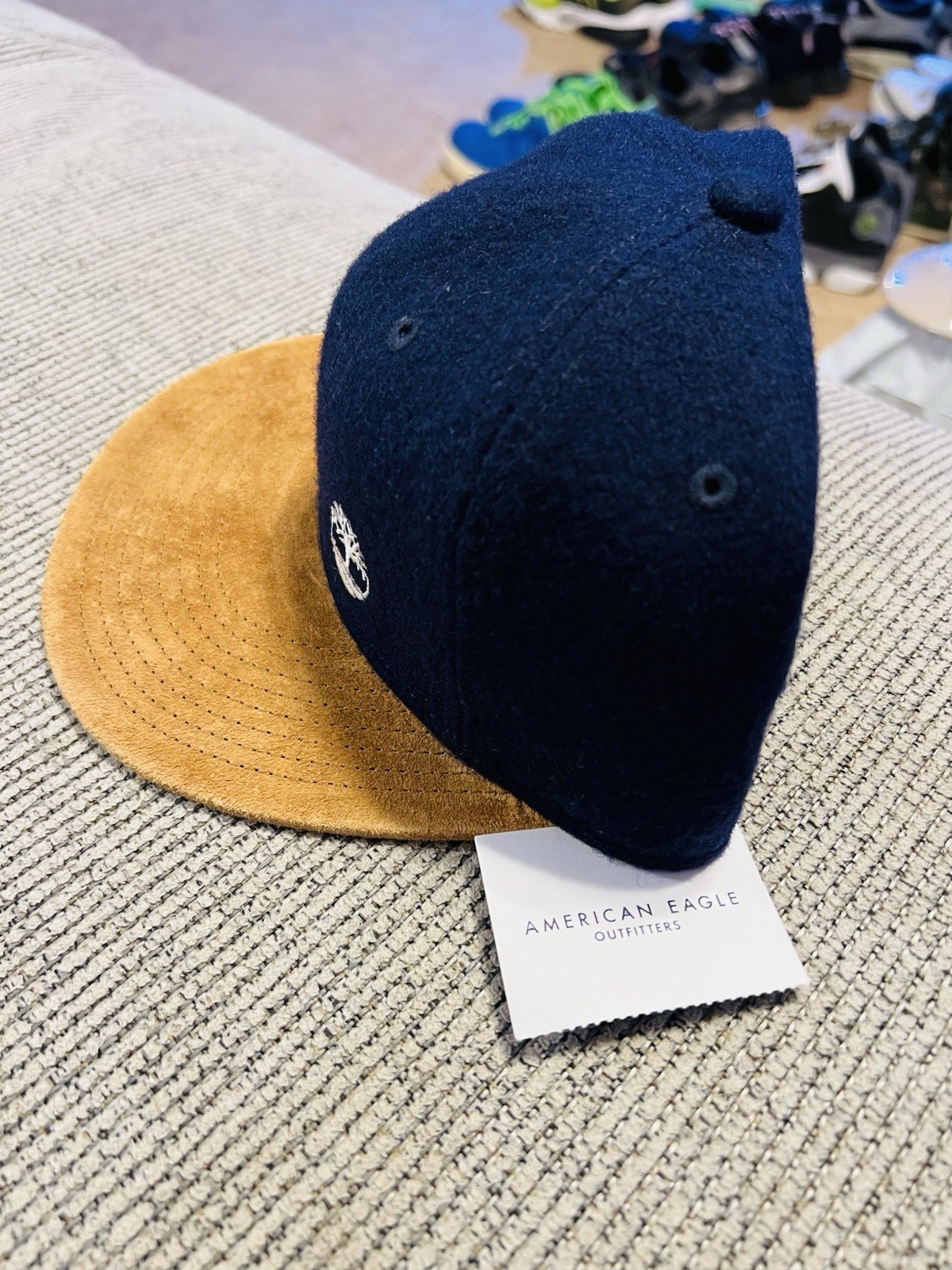 VTG Timberland x American Eagle AE Icon Baseball Hat Cap Strapback Blue Wool image 7