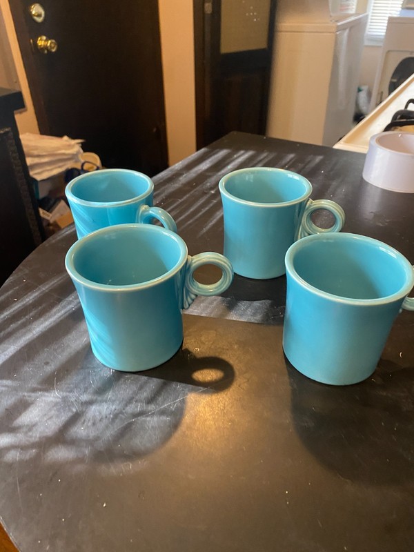 4 Fiesta HLC USA Ring Handle Mugs Set of 4 Blue Turquoise Tom Jerry Coffee Cups