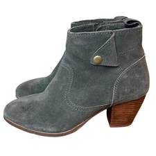 Diba Women’s Sophia Suede Leather Heeled Ankle Bootie Boot Green-Gray Size 7.5