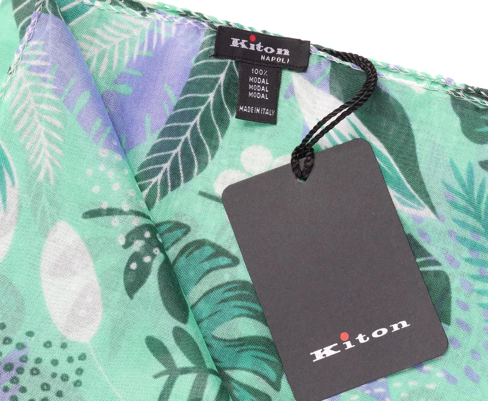 NUEVO CON ETIQUETAS BUFANDA KITON verde floral modal 70x180 cm hecho a mano extraluxury Italia Foto 4 de 4
