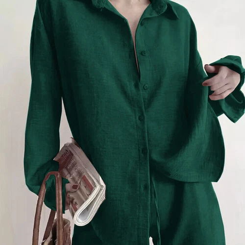 Damen Baggy Arbeit Reversausschnitt Damen 2 Stück Outfits Langarm Lounge Sets - Bild 18 von 35
