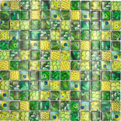 Pâte de Verre Carreaux Mosaique Vert Brillant Paon Mur Cuisine Bad 68-wl84_F 10 - Photo 1/4