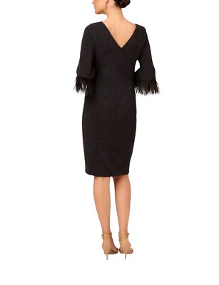 ADRIANNA PAPELL Women's Faux-Feather-Trim Glitter-Knit Dess Black Size 6 |  eBay