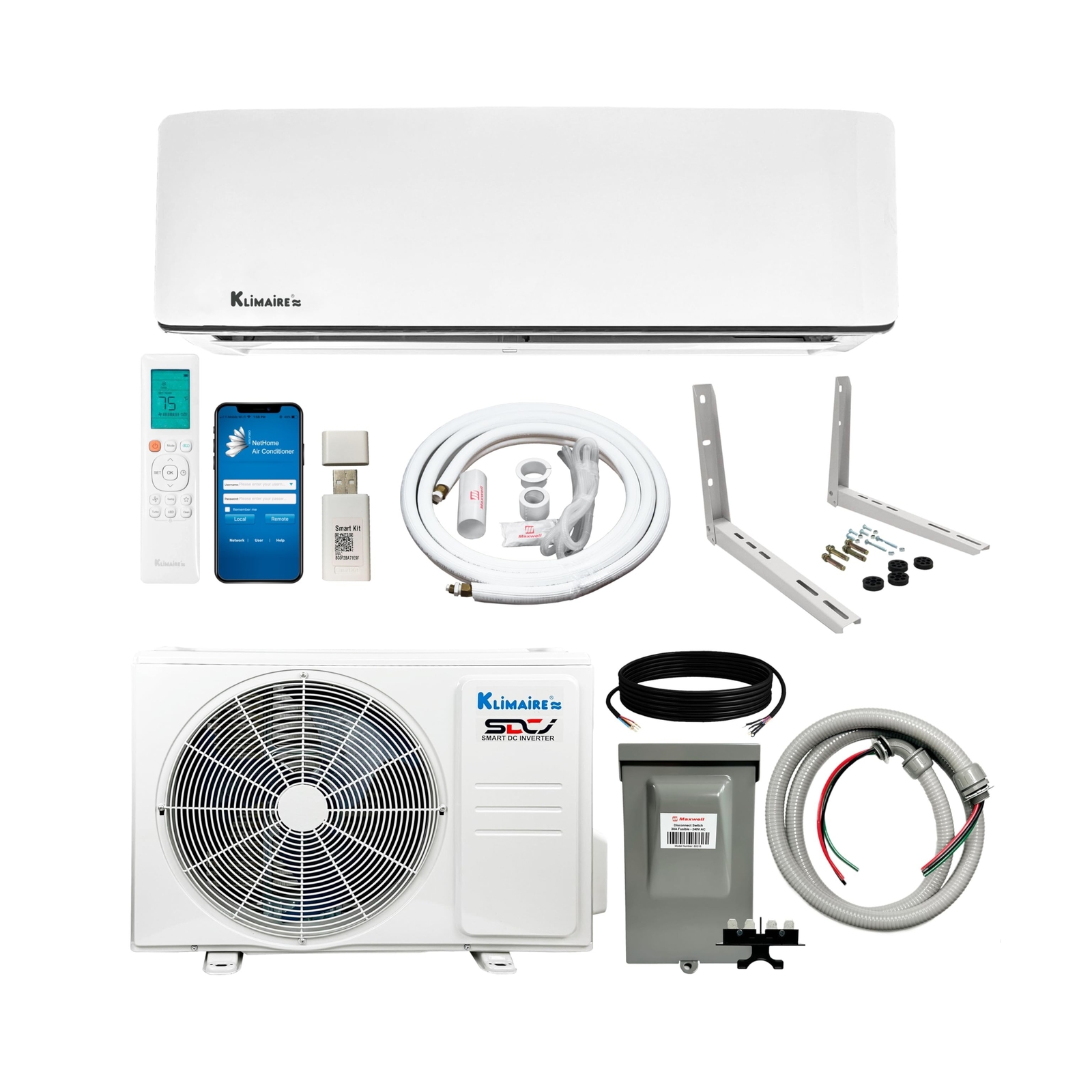 Klimaire 12,000 BTU 20.8 SEER2 Ductless Mini-Split Inverter Air Conditioner H...