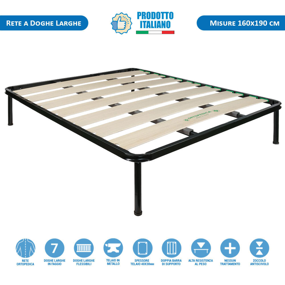 Rete due piazze a doghe larghe 160x190 ortopedica a fasce con