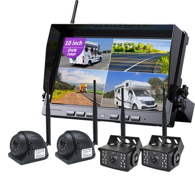 4ch Wireless 10.1'' Split Monitor DVR 1080P Backup Camera for Truck RV Reverse