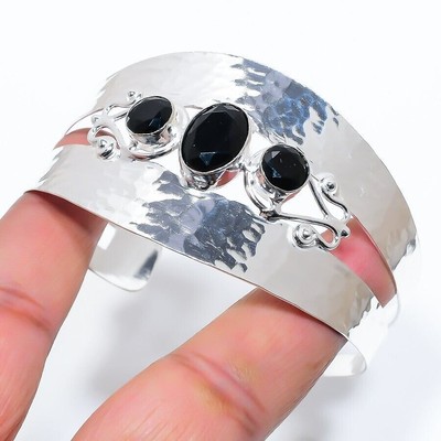 Bracelet manchette en stromatolite fait main : jonc réglable en argent sterling 925 - France