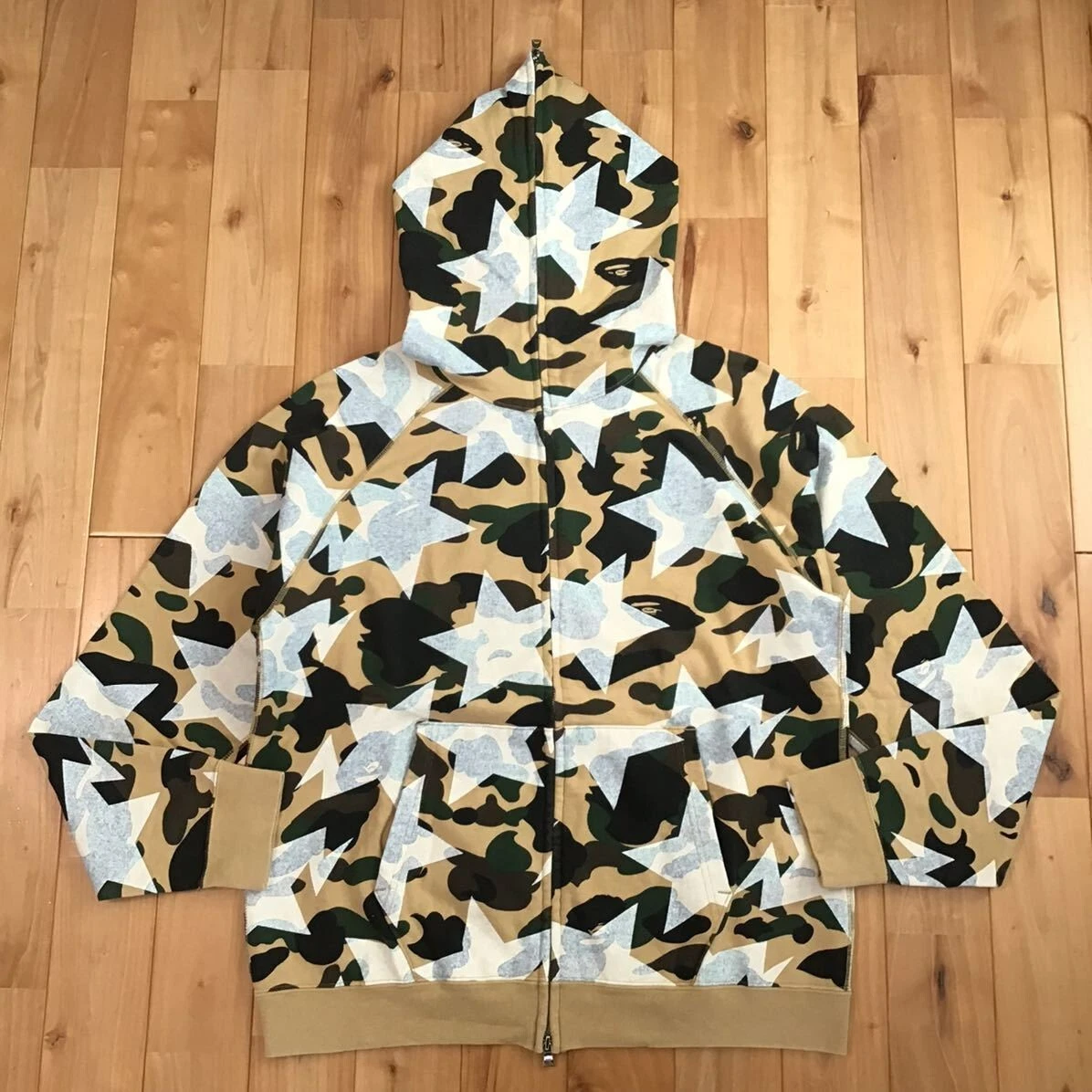 BAPE Sta full zip hoodie 1st camo yellow a bathing ape star Size M