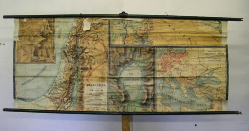 School Wall Map Role Map Biblical Countries Brockhaus Ca 1914 191x81cm - Picture 1 of 2