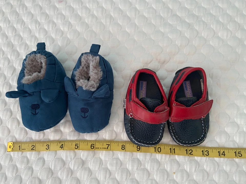 Lote de 2, Mocasines de Cuero para Bebés Niños Zapatos para Cuna Zapatillas Azul Foto 2 de 4