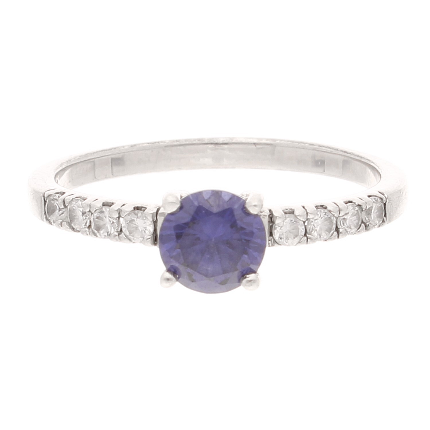 Sterling Silver Simulated Tanzanite Solitaire w/ Simulated Diamond Ring (Size V)