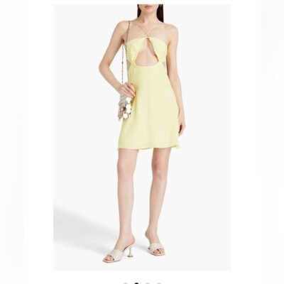 ROTATE BIRGER CHRISTENSEN Nanna Cutout Jacquard Mini Dress Size 10 Pastel Yellow