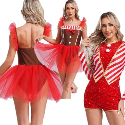 UK Sexy Women Xmas Gingerbread Costume Tutu Role Play
