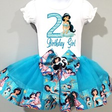 Toddler Aladdin 3 Piece Jasmine Birthday Tutu Outfit  Ribbon Tutu Tshirt  Bow