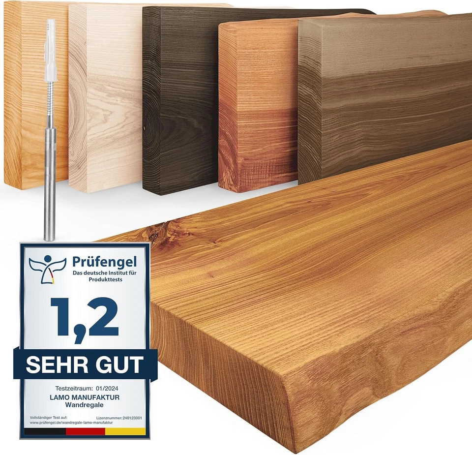 LAMO® Wandregal Holzregal Wandboard Echtholz Esche Regal Bücherregal Hängeregal
