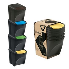 Image of Sorting Bins Recycling Segregation Waste Stackable Lidded Sticker Dustbin 25L