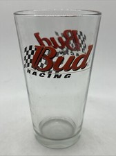 BUD RACING Beer Pint Glass Budweiser NASCAR NHRA Mancave Bar