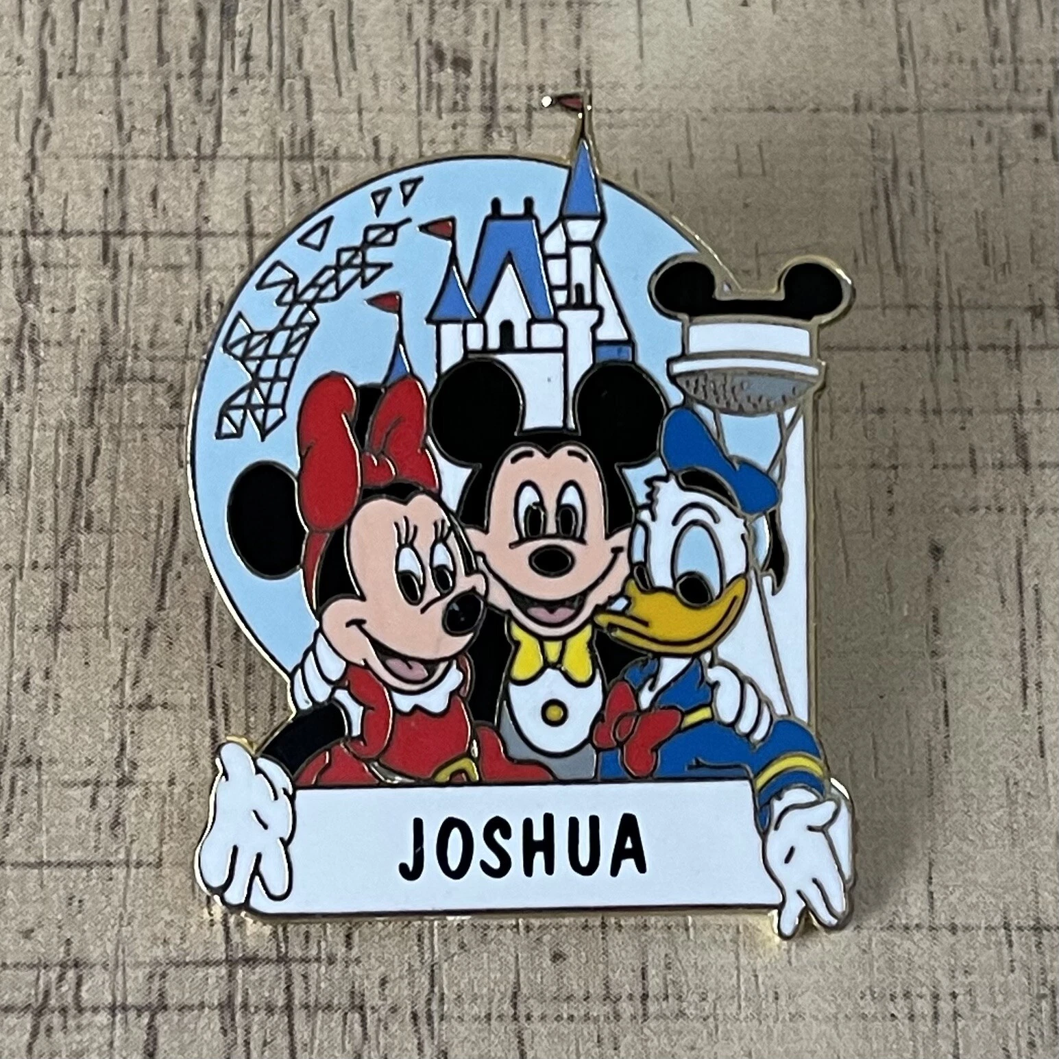 Walt Disney Resorts Mickey Minnie Donald Custom Name Joshua Lapel Hat Pin