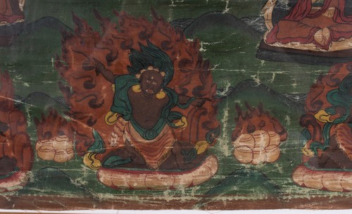 Ein Thangka , das den Bodhisattva Manjushri & Lamas darstellt. , Tibet 20. Jh. - Bild 11 von 12