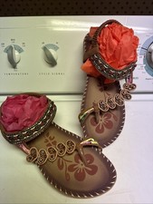 Women's Ethnic Beaded Flat Sandals Summer Beach Shoes Slip-On TPR Sole Sz 40