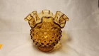 Amber Hobnail Crimped Ruffled Vintage  Vase