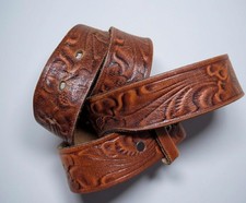 vintage TOOLED buckle belt WESTERN handcrafted 38 brown leather COWHIDE floral