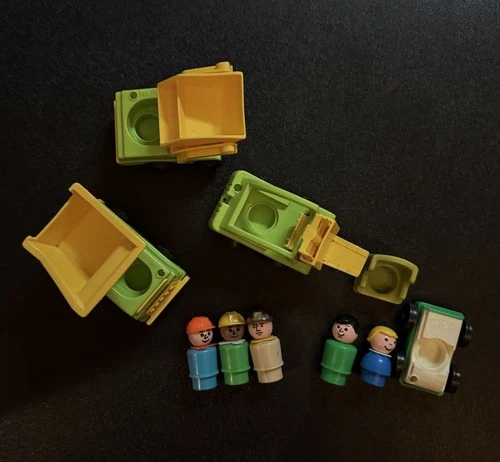 Vintage Fisher Price Little People Construction Trucks & Workers, Car & Chair