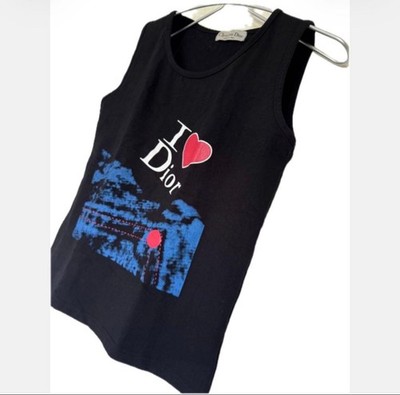 Christian Dior Vintage Tank Top Cotton 100% Black Free Size Ladies