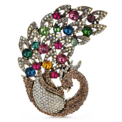 Vintage Style Brown Crystal Peacock Brooch Gold Rhinestone Bird Pin Jewelry Gift