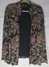 Alex Evenings jacket Women's Black Gold Metallic Floral open front READ