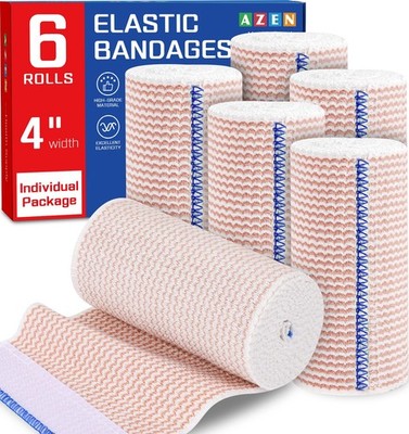 Premium 6 Pack Elastic Bandage Wrap 4 Inch, Compression Wrap Bandage for Legs...