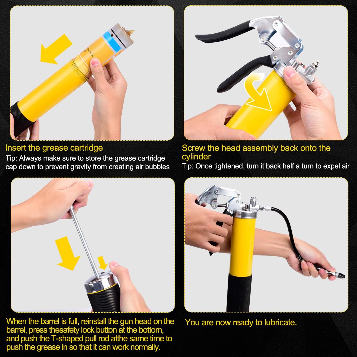 Grease Gun Kit, 7000 PSI Heavy Duty Pistol Grip Grease Gun with 14 oz Capaci...