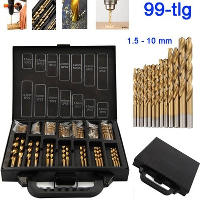 99 x Spiralbohrer Bohrer Set HSS-Titan Metallbohrer Bohrerset 1,5-10mm Sortiment