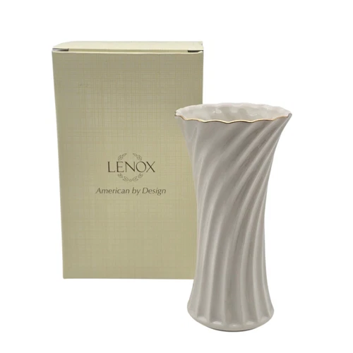 LENOX Flair 6" Spiral Porcelain Vase With Gold Rim  Elegant Fancy