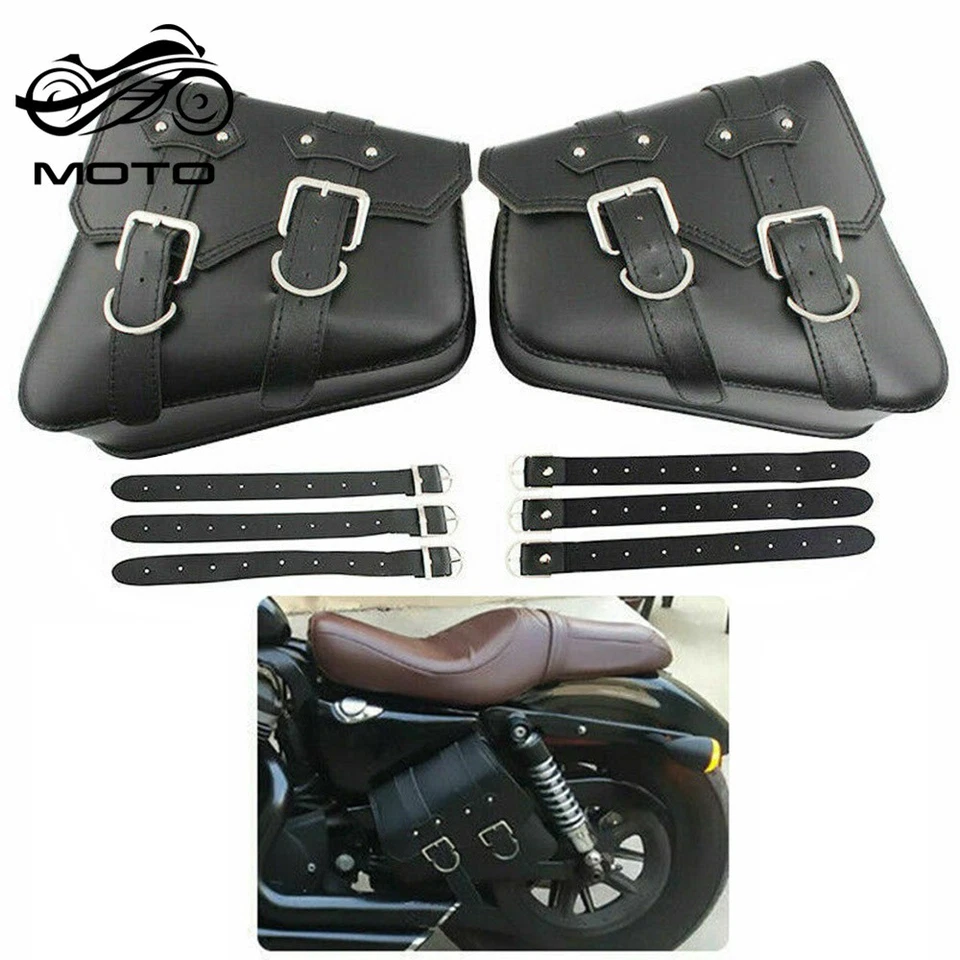 For Sportster 883 PU Leather Motorcycle Saddle Bags Saddlebag Luggage Bag - Image 3 of 4