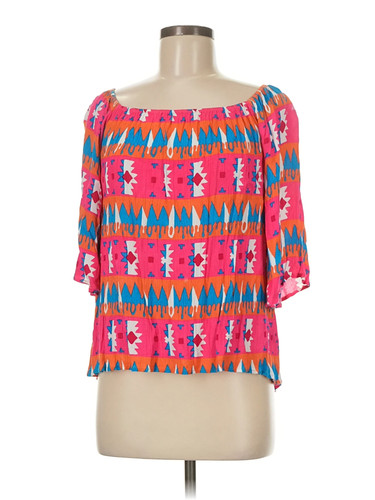 Izzy & Lola Women Pink Short Sleeve Blouse M