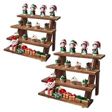 2Pcs Wooden Cupcake Stand - 4 Tier Cupcake Display Stand, Rustic Tiered Displ...